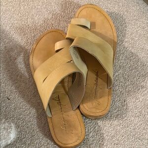 Free People Tan Leather Slide Sandals